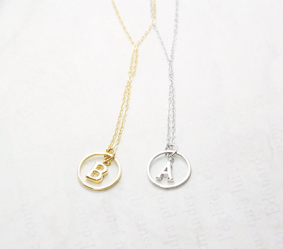 Karma Initial Necklace, Initial Round Pendant Necklace, Personalized Necklace, Bridesmaid Gift Necklace