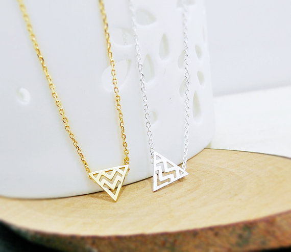 Tribal Triangle Necklace, Chevron Triangle Necklace, Geometric Necklace