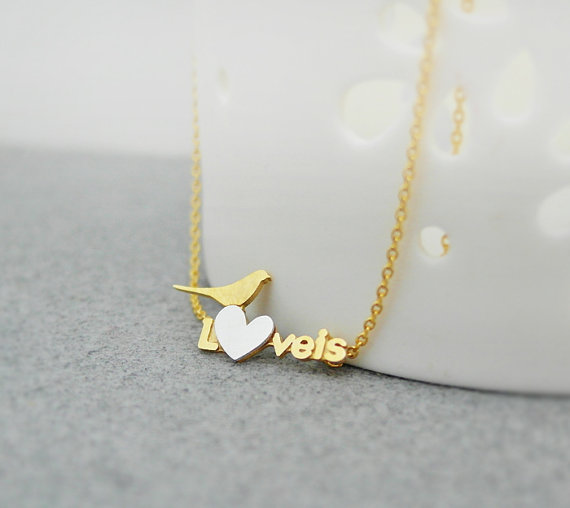 Love Bird Necklace, Heart And Love Necklace With Little Bird, Love Jewelry