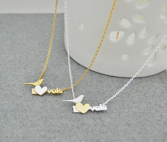 Love Bird Necklace, Heart And Love Necklace With Little Bird, Love ...