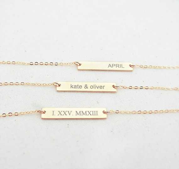 Message Bar Necklace, Personalized Necklace, Laser Engraving Initial Necklace
