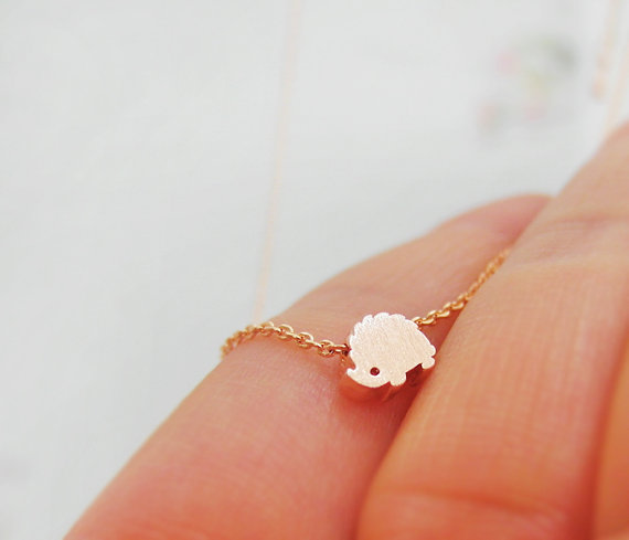 Rose Gold Hedgehog Necklace, Animal Necklace, Delicate Necklace, Dainty Necklace, Charming Necklace, Tiny Long Layered Necklace