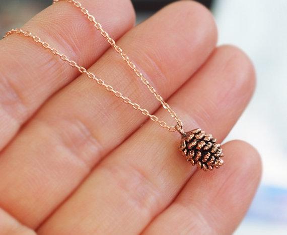 Rose Gold Pine Cone Necklace / Pink Gold Necklace / Pink Pine Cone Necklace / Forest Necklace / Woodland Necklace/ Long Layered Necklace