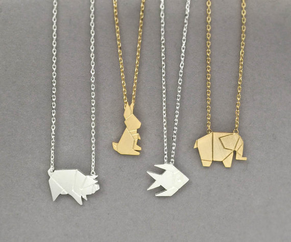 Origami Animal Necklace, Wild Pig Necklace, Elephant Necklace, Rabbit Necklace, Fish Necklace